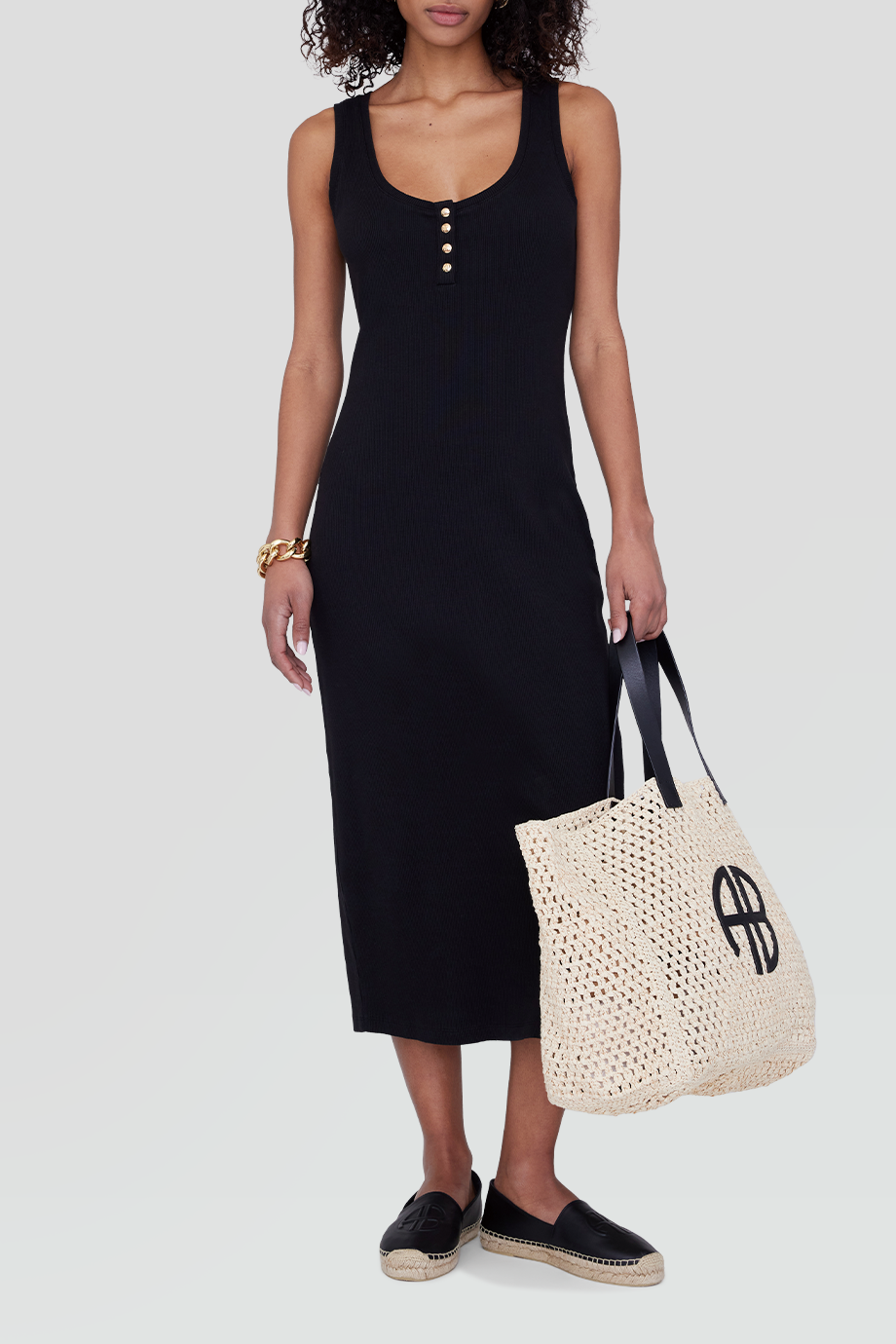 Anine Bing｜ALESSIA 背心領金釦裝飾長洋裝