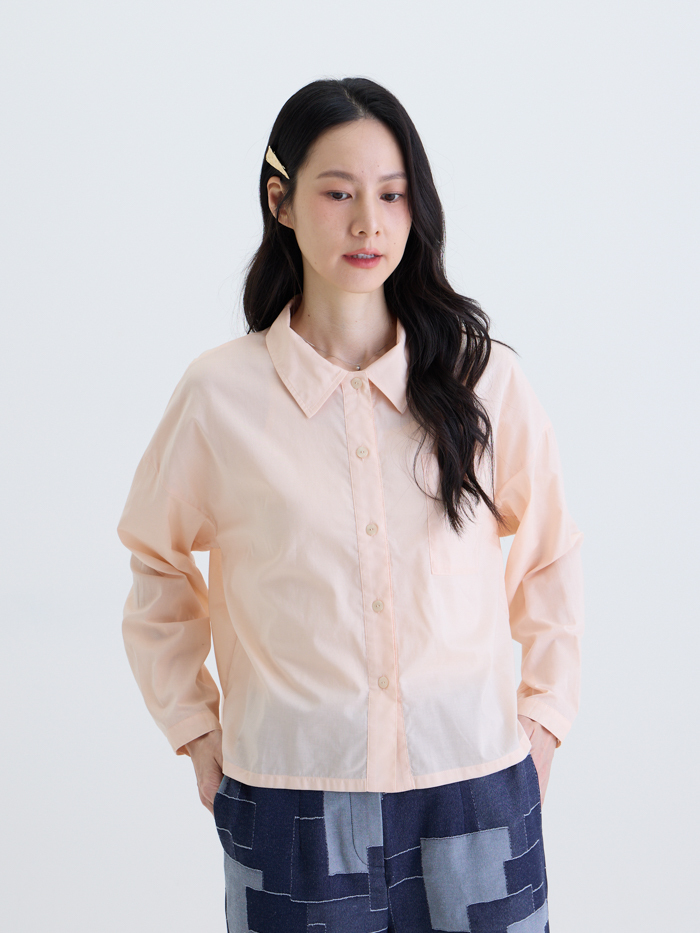 超長棉小領開襟襯衫-淡橘