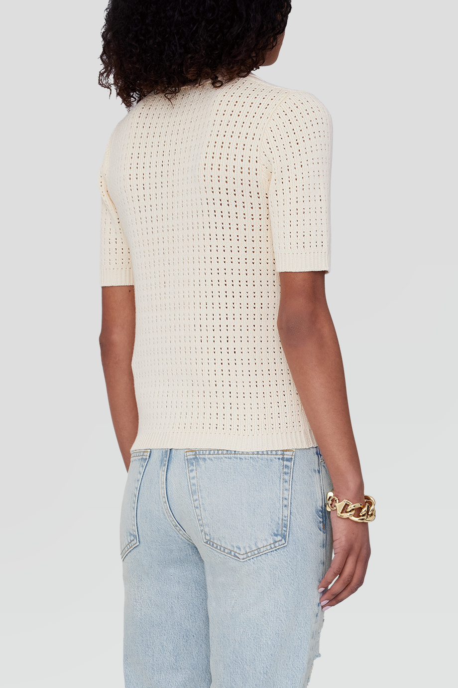 Anine Bing｜ALEXIS 翻領排釦短袖針織衫