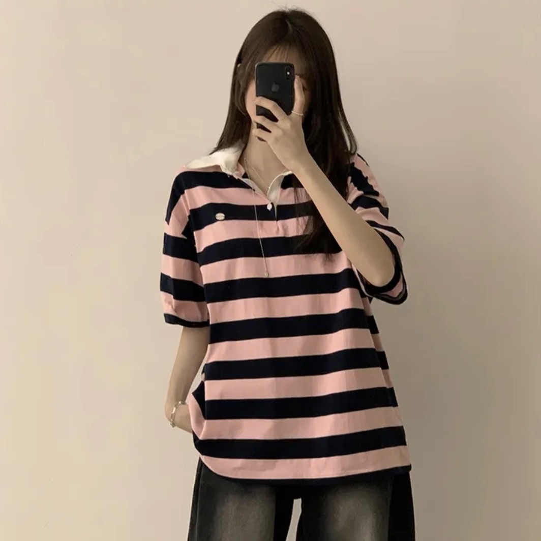 【優惠預訂】KOREA MIU STRIPE COLLAR BOX TEE（3色）