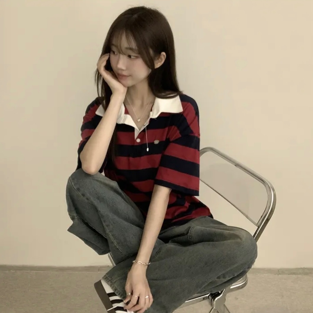 【優惠現貨】KOREA MIU STRIPE COLLAR BOX TEE（3色）