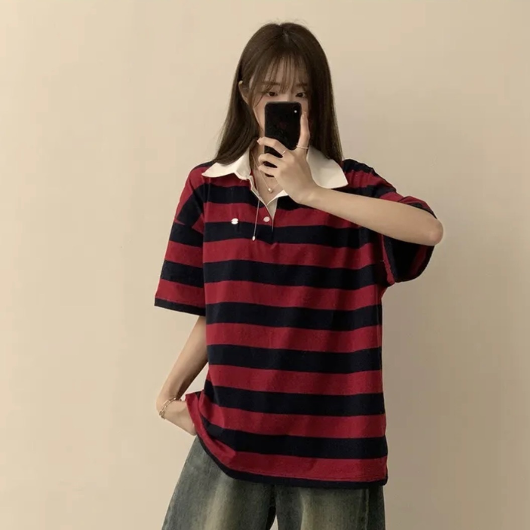 【優惠現貨】KOREA MIU STRIPE COLLAR BOX TEE（3色）