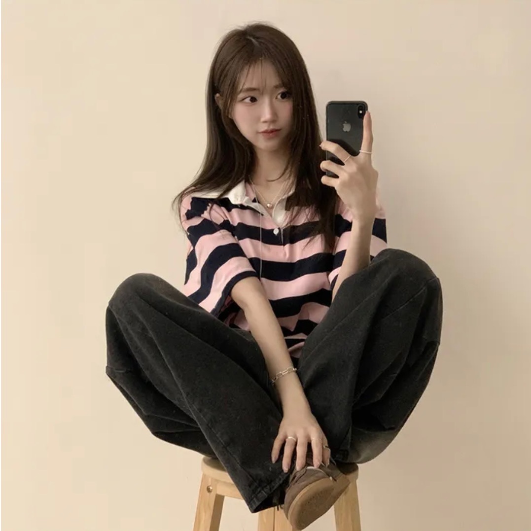 【優惠預訂】KOREA MIU STRIPE COLLAR BOX TEE（3色）