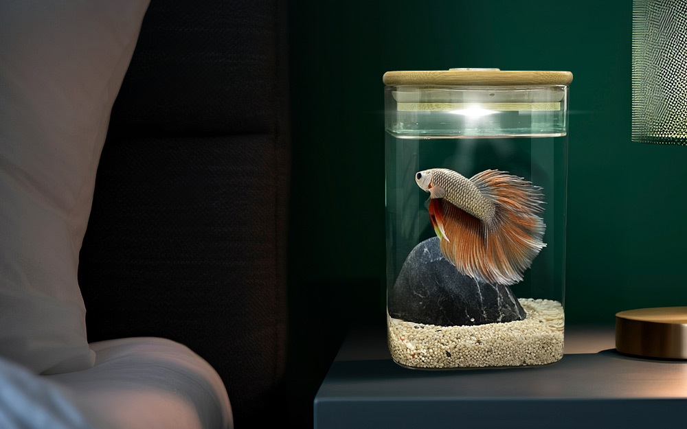 精細木質上蓋搭配內崁LED燈珠，夜晚或光線不足時也能清楚觀賞魚隻