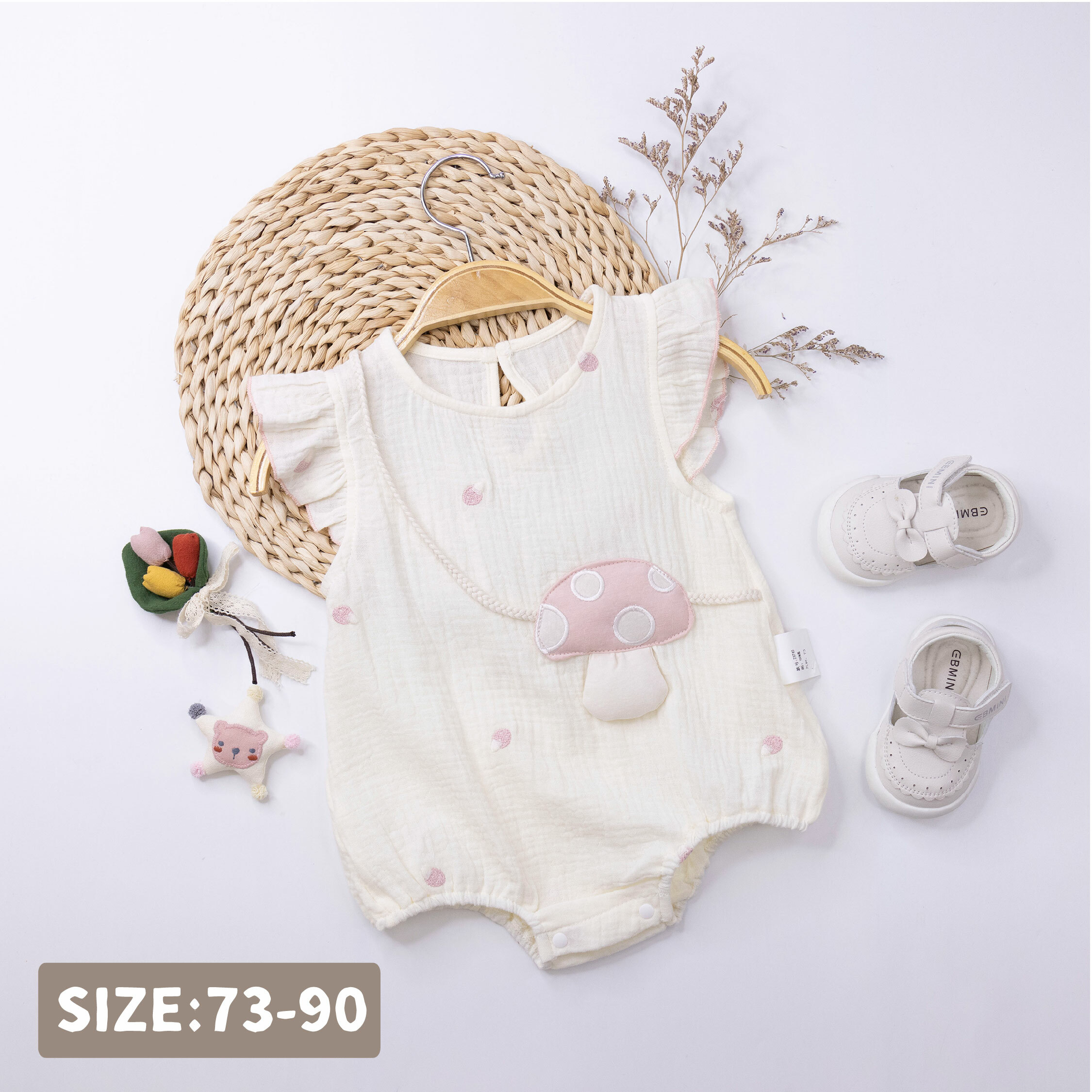 【JG0473】可愛香菇裝飾舒適棉質包屁衣