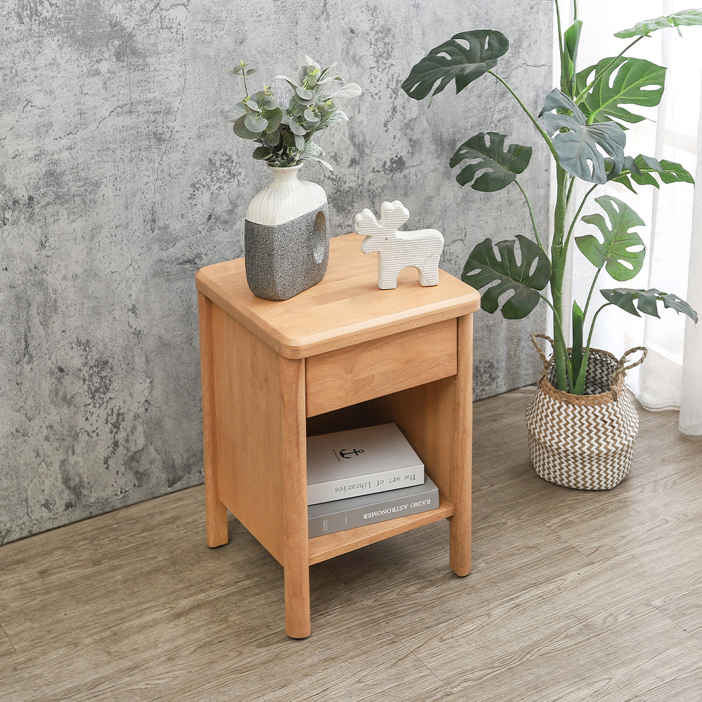 森林家具 海恩1.2尺床頭櫃/開放式收納置物櫃/邊櫃-附插座(橡木色)