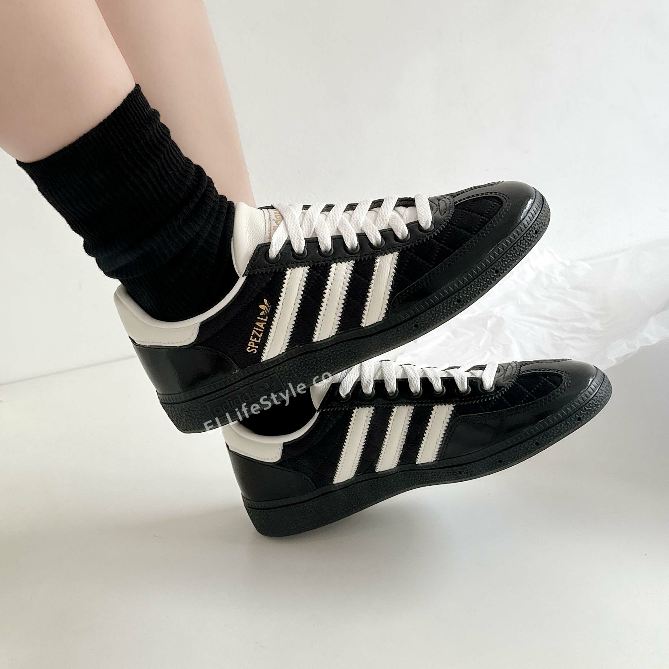 ADIDAS HANDBALL SPEZIAL BLUE TRIO 小 香風 菱格紋 漆皮 拼接 黑白 黑奶油 男女鞋 JP5669 / 預購