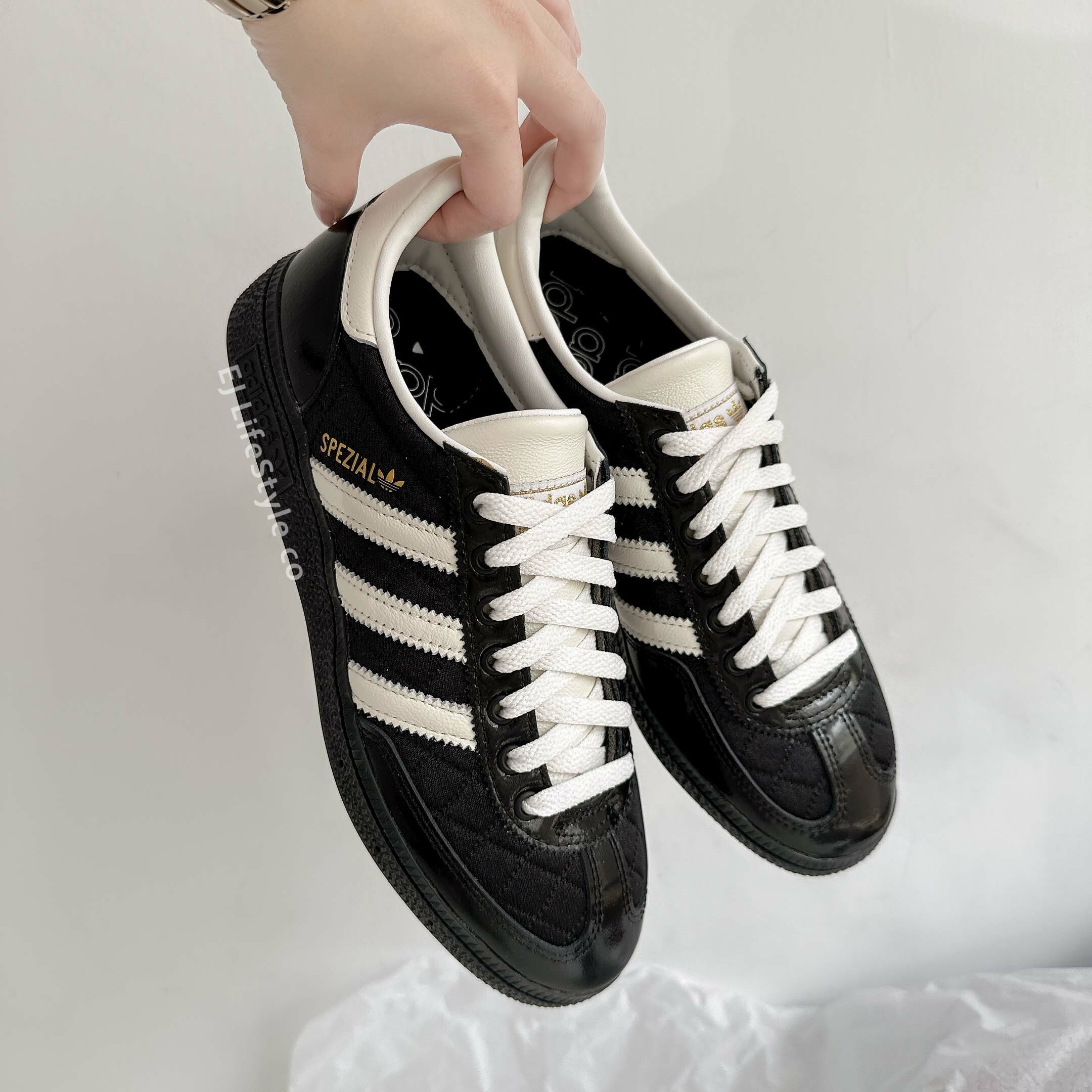 ADIDAS HANDBALL SPEZIAL BLUE TRIO 小 香風 菱格紋 漆皮 拼接 黑白 黑奶油 男女鞋 JP5669 / 預購