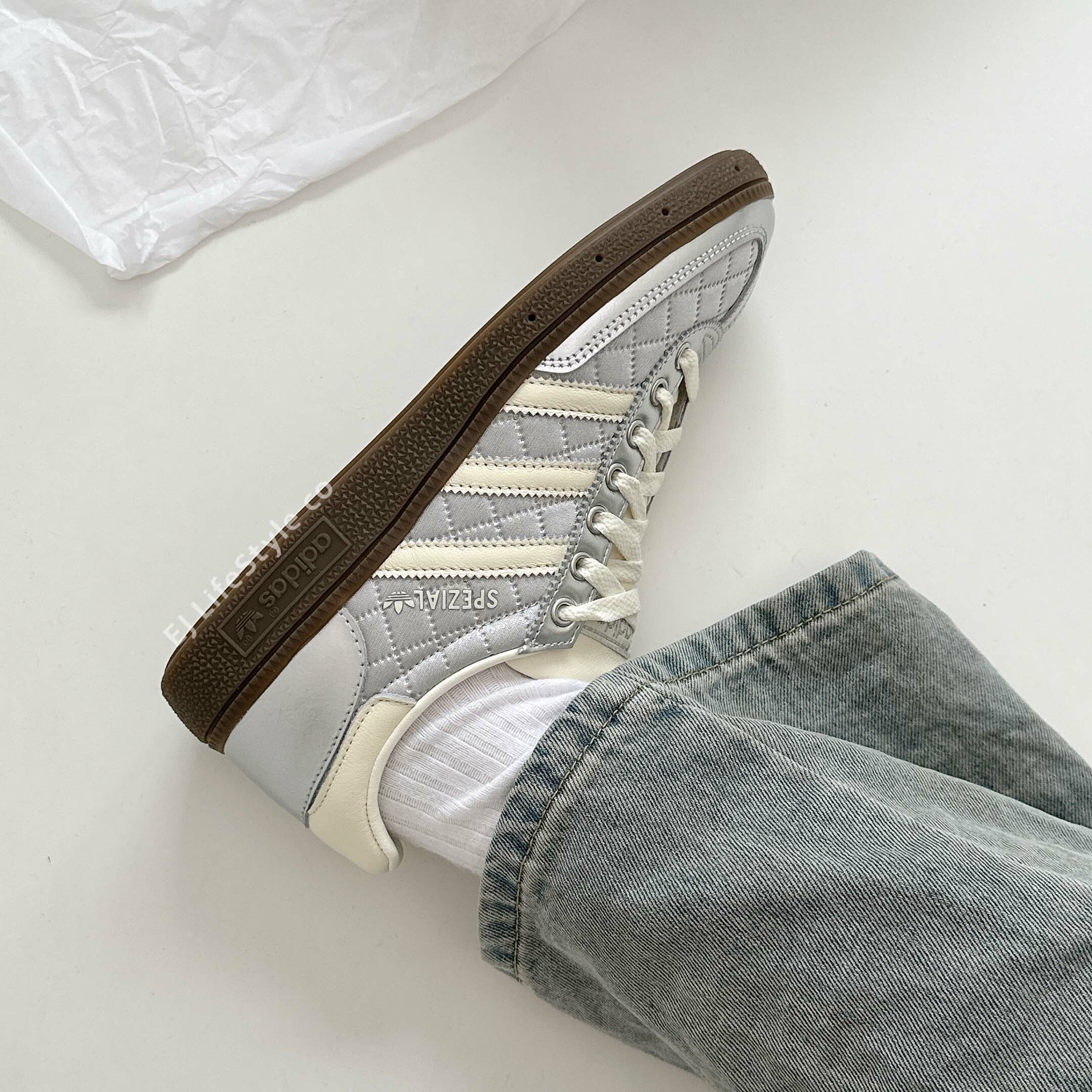 ADIDAS HANDBALL SPEZIAL 小 香風 菱格紋 漆皮 拼接 銀奶油 金屬銀 米白 男女鞋 KJ0853 / 現+預