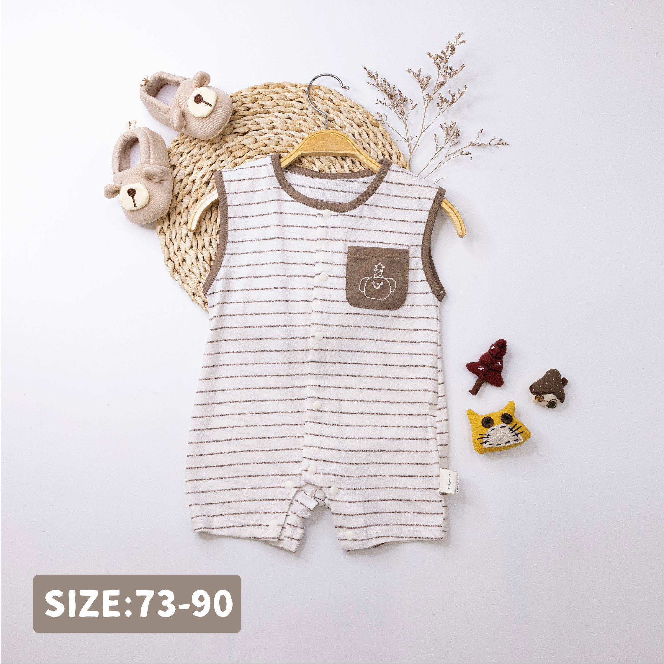 【JG0480】可愛小熊立體耳朵條紋連身衣