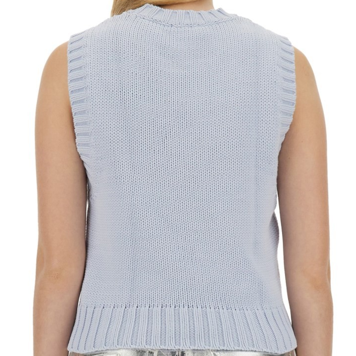 1LN0430-005 GANNI Knitted Vest With Logo Blue #K2348-628 (C-BR-E)