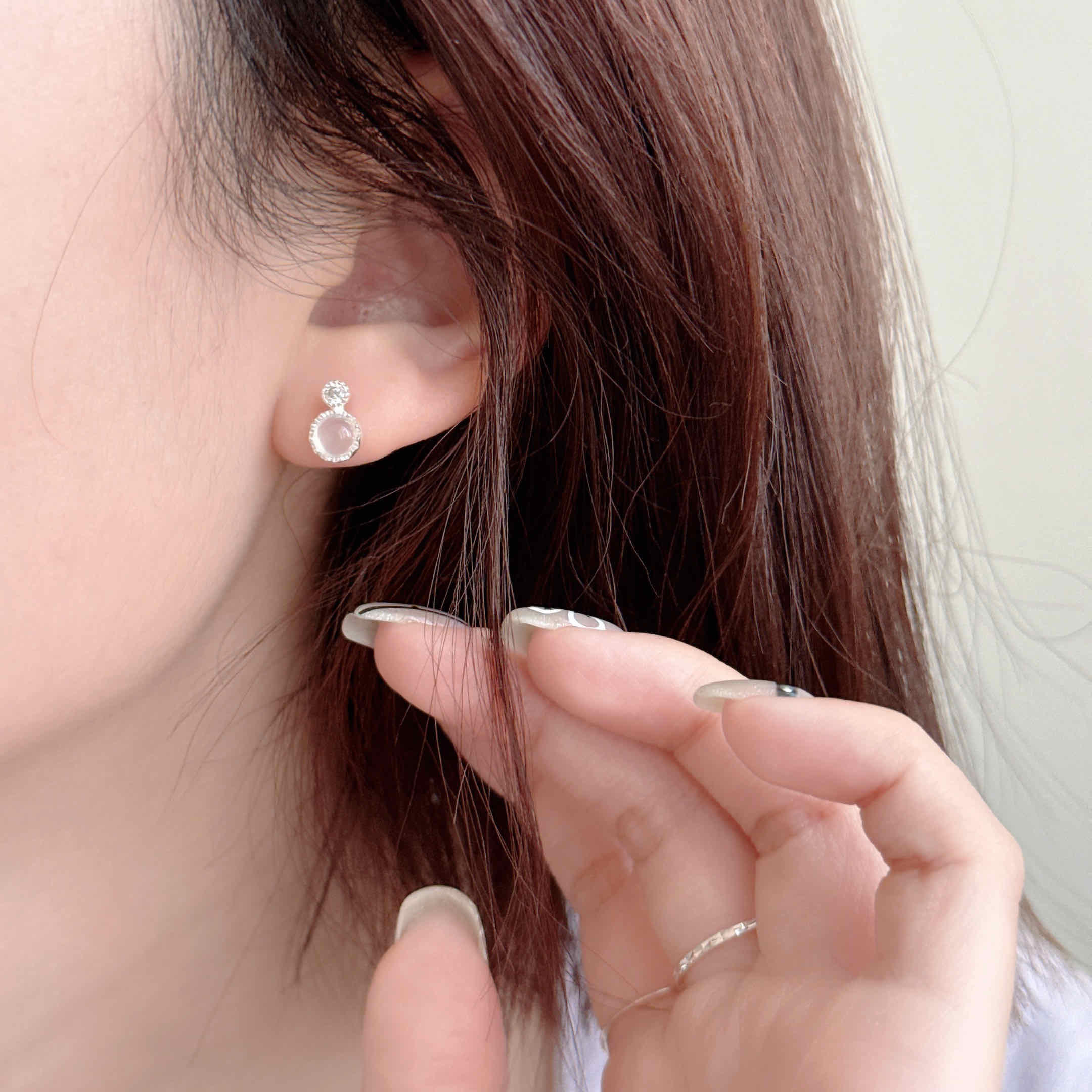 🇰🇷925 silver 晶透貓眼閃鑽耳環