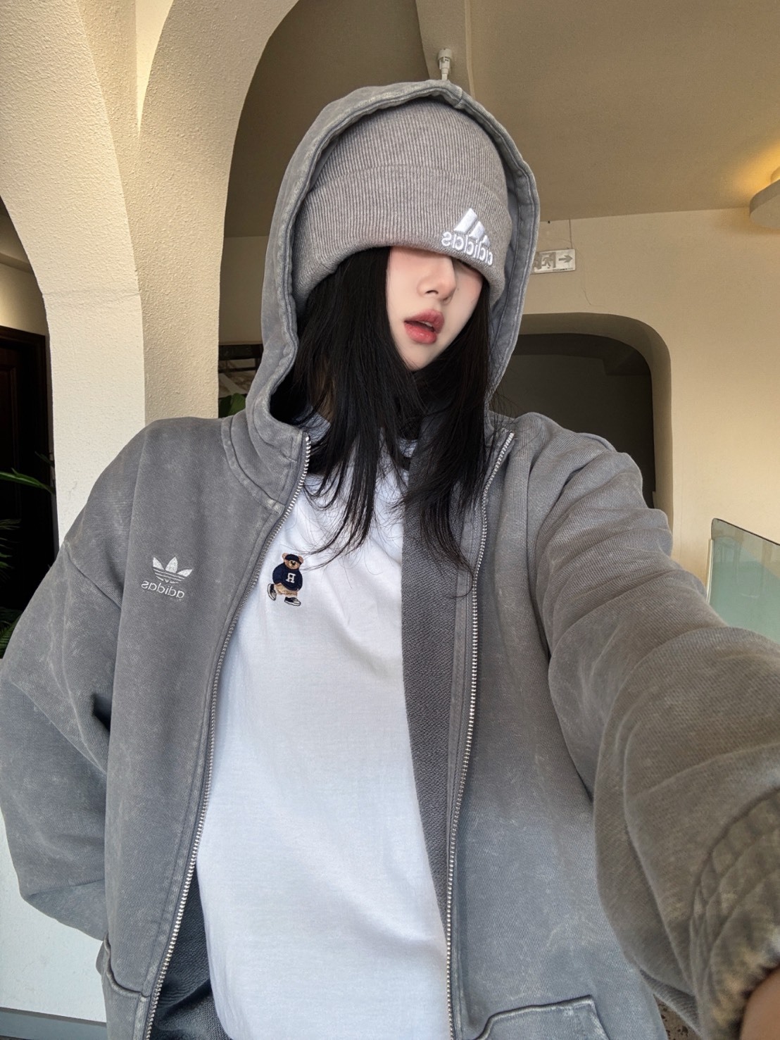 國外限定 ADIDAS 水洗連帽外套 復古灰