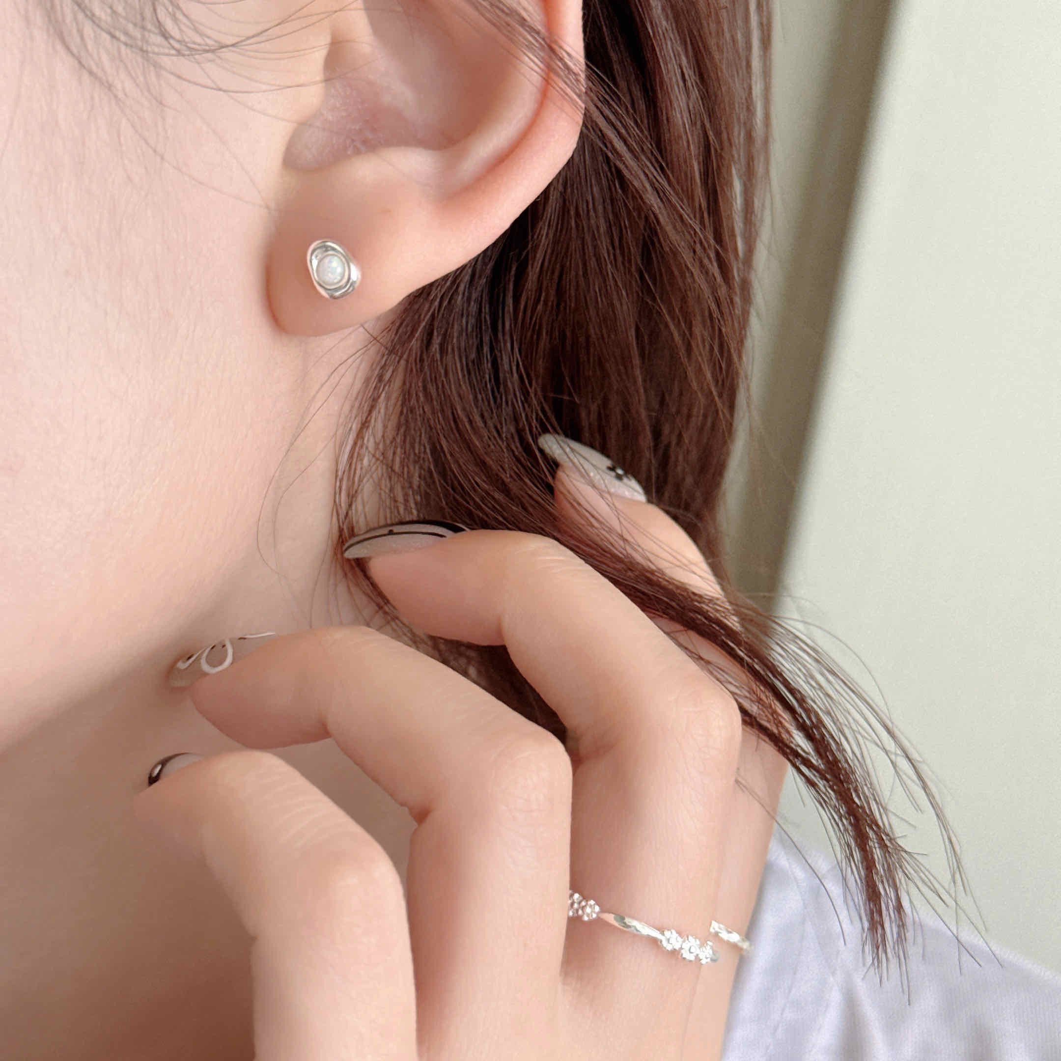 🇰🇷925 silver 迷你歐珀石耳環