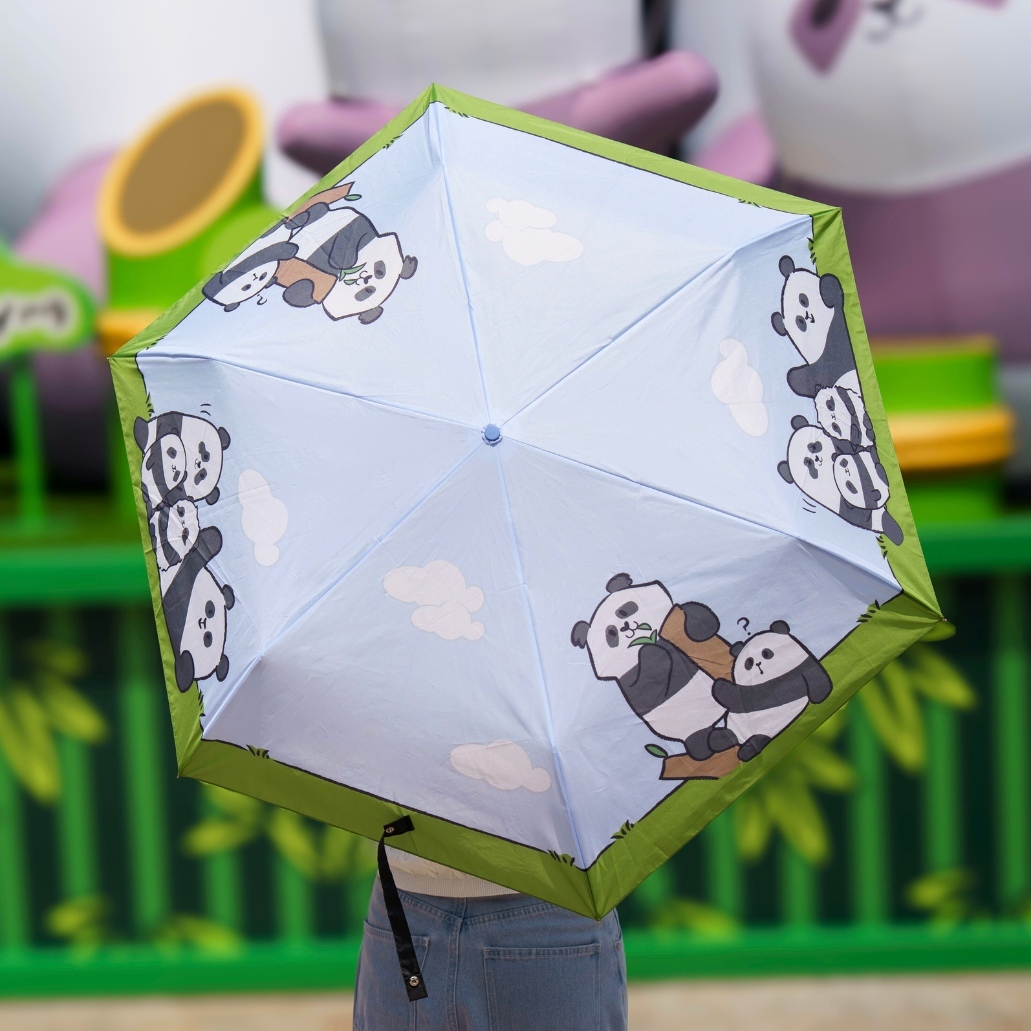 Panda Friends Blue Sky Grassland Foldable Umbrella