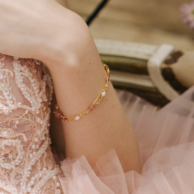 愛情運勢 個人魅力 雙層手鏈 草莓晶 粉碧璽  水晶天然石