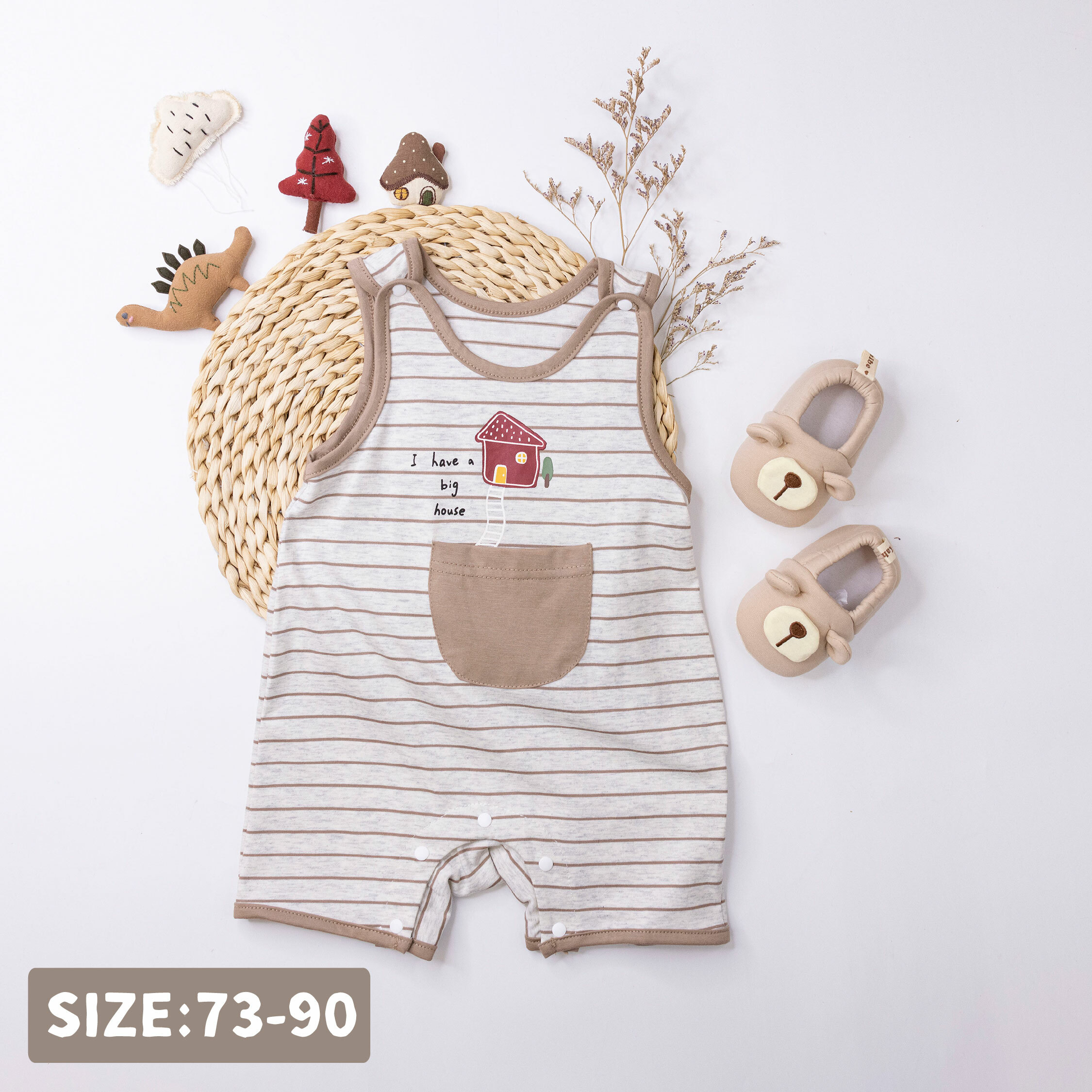 【JG0481】童趣小紅屋舒適條紋連身衣