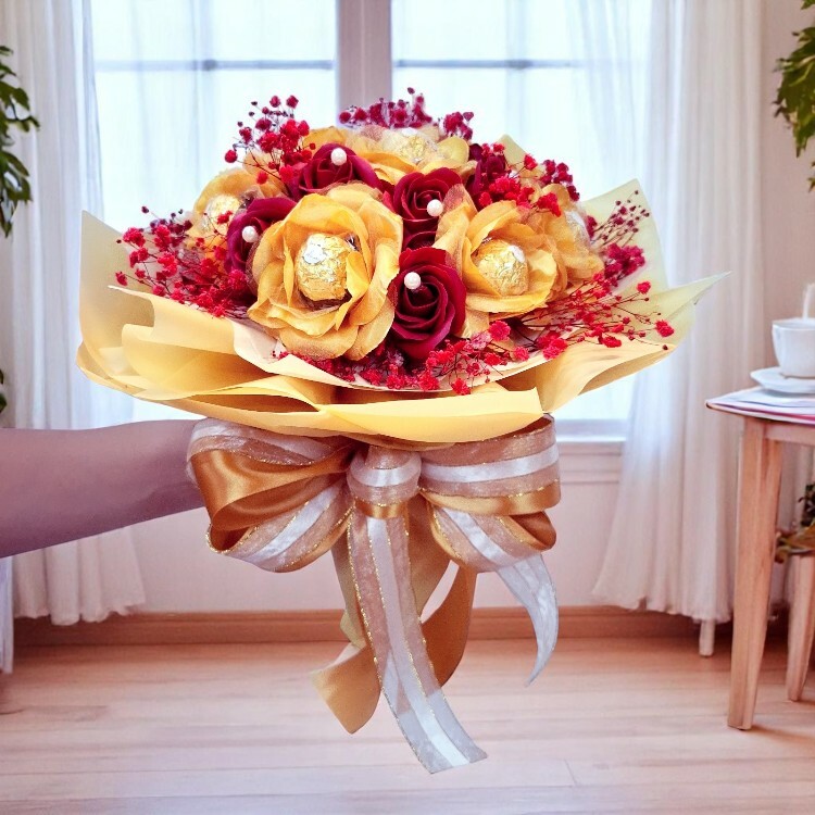 金色珍珠香皂花金莎花束,soapflower-Ferrero-Rocher-chocolate-bouquet
