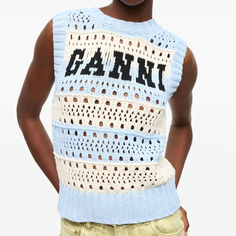 1LN0430-011 GANNI Cotton Mix Striped Vest Blue #K2486-326 (C-BR-E)
