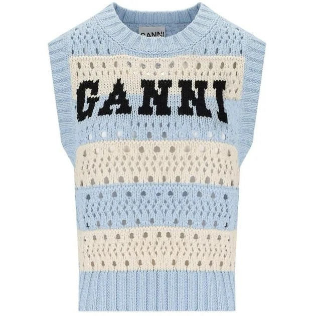 1LN0430-011 GANNI Cotton Mix Striped Vest Blue #K2486-326 (C-BR-E)