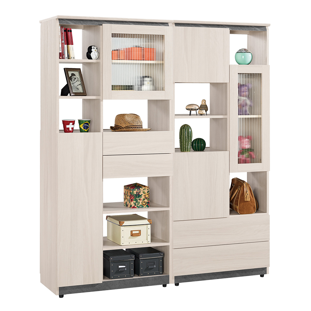 珊卓5尺長虹玻璃開放式雙面玄關收納櫃/隔間置物櫃/書櫃/展示櫃組合