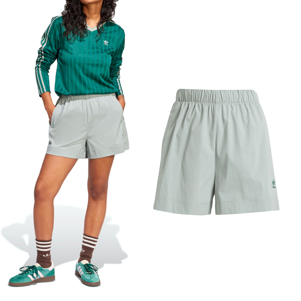 Adidas ESS S Short 女款 灰綠色 亞規 三葉草 運動 口袋 腰部鬆緊 休閒 短褲 JD1507