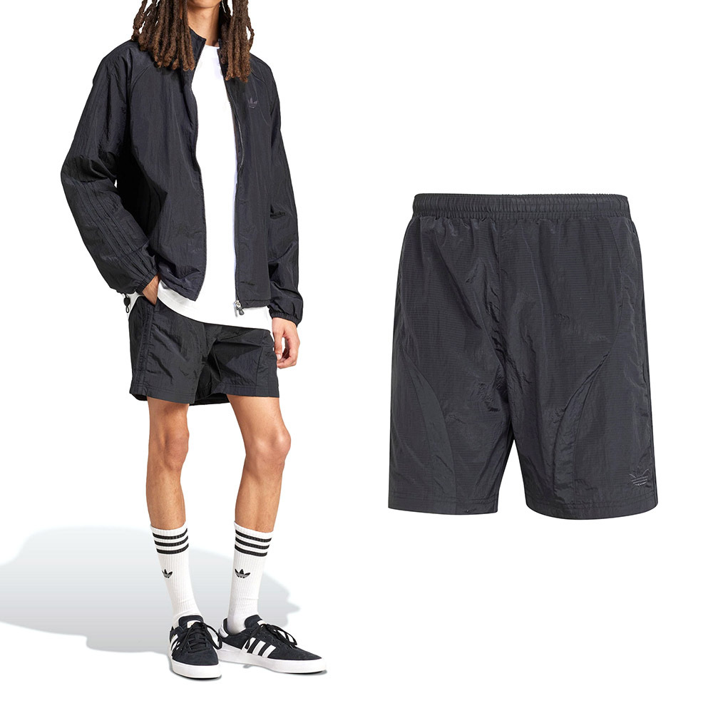 Adidas 2000 Short 男款 黑色 刺繡 復古 三葉草 尼龍 三線 運動 休閒 短褲 JC6222