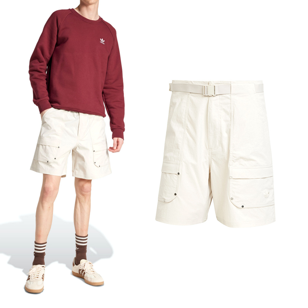 Adidas P ESS C 男款 白色 運動 休閒 工裝褲 三葉草 亞規 口袋 短褲 JD5883