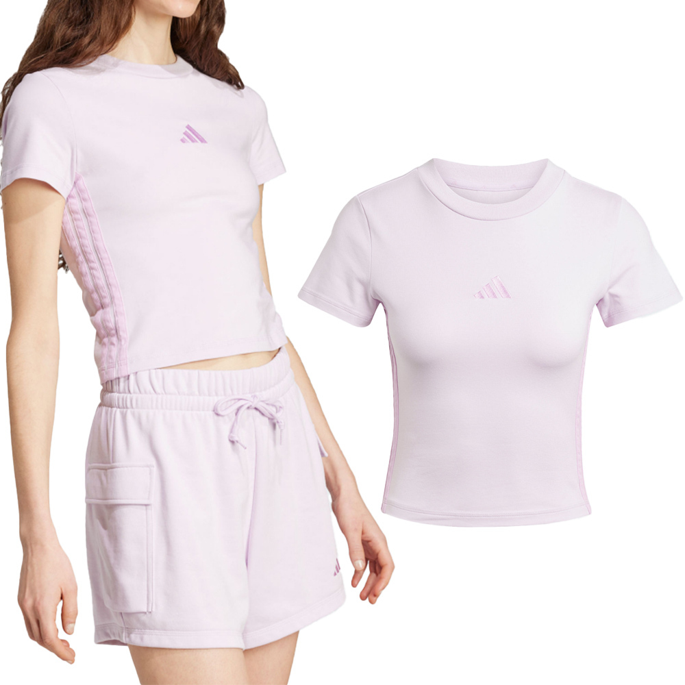Adidas W 3S SJ Baby T 女款 粉紫色 短版 亞規 修身 圓領 運動 休閒 短袖 JE1248