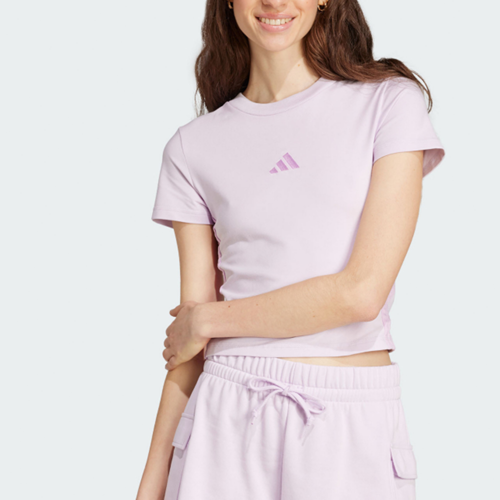 Adidas W 3S SJ Baby T 女款 粉紫色 短版 亞規 修身 圓領 運動 休閒 短袖 JE1248
