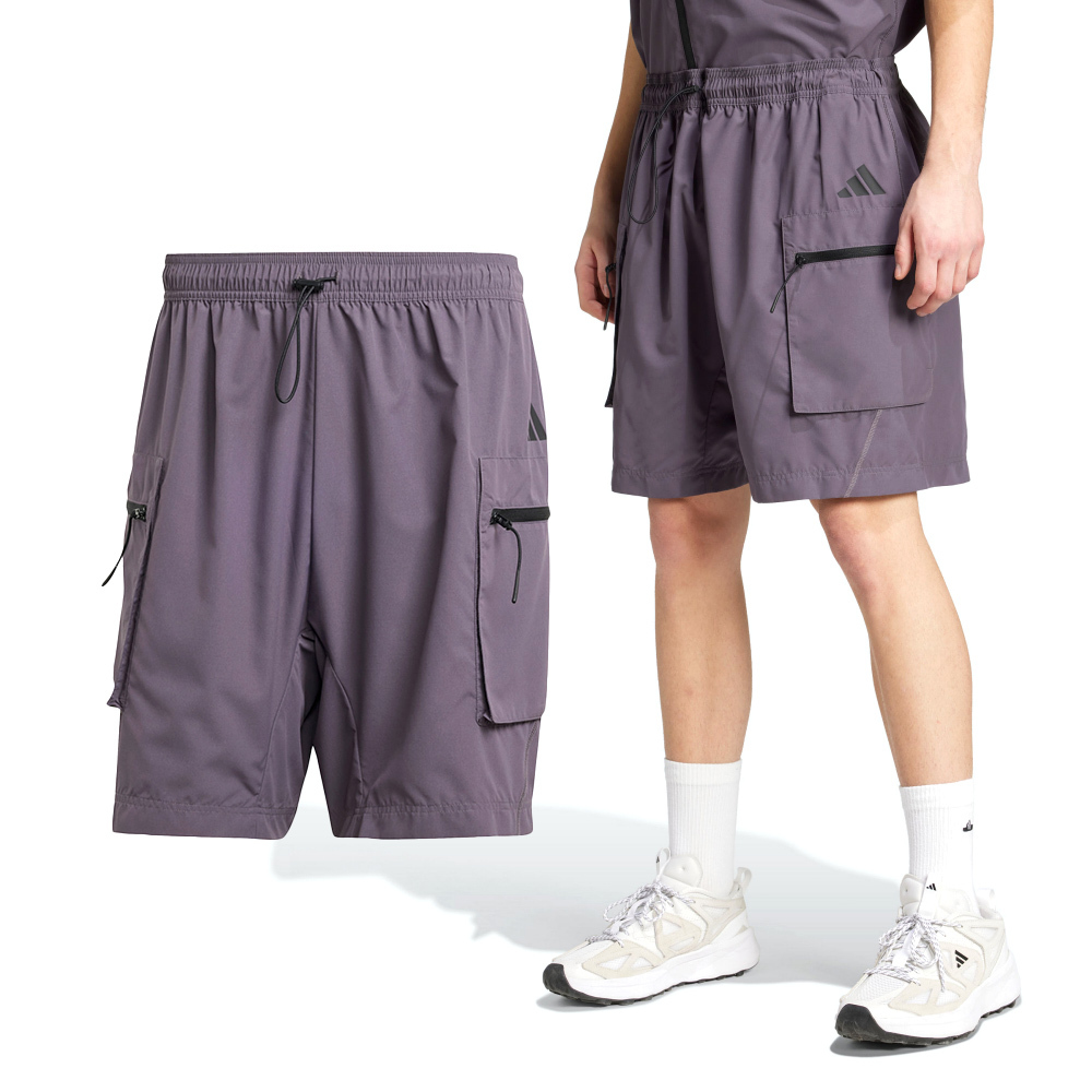 Adidas M CE Q2 PR C SH 男款 紫色 亞規 休閒 運動 拉鍊 口袋 工裝褲 短褲 JF3316