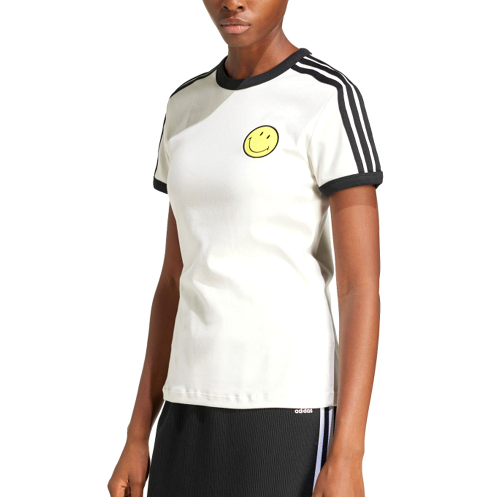 Adidas Smiley CALI Tee 女款 白色 三葉草 亞規 修身 休閒 復古 運動 短袖 JD3591