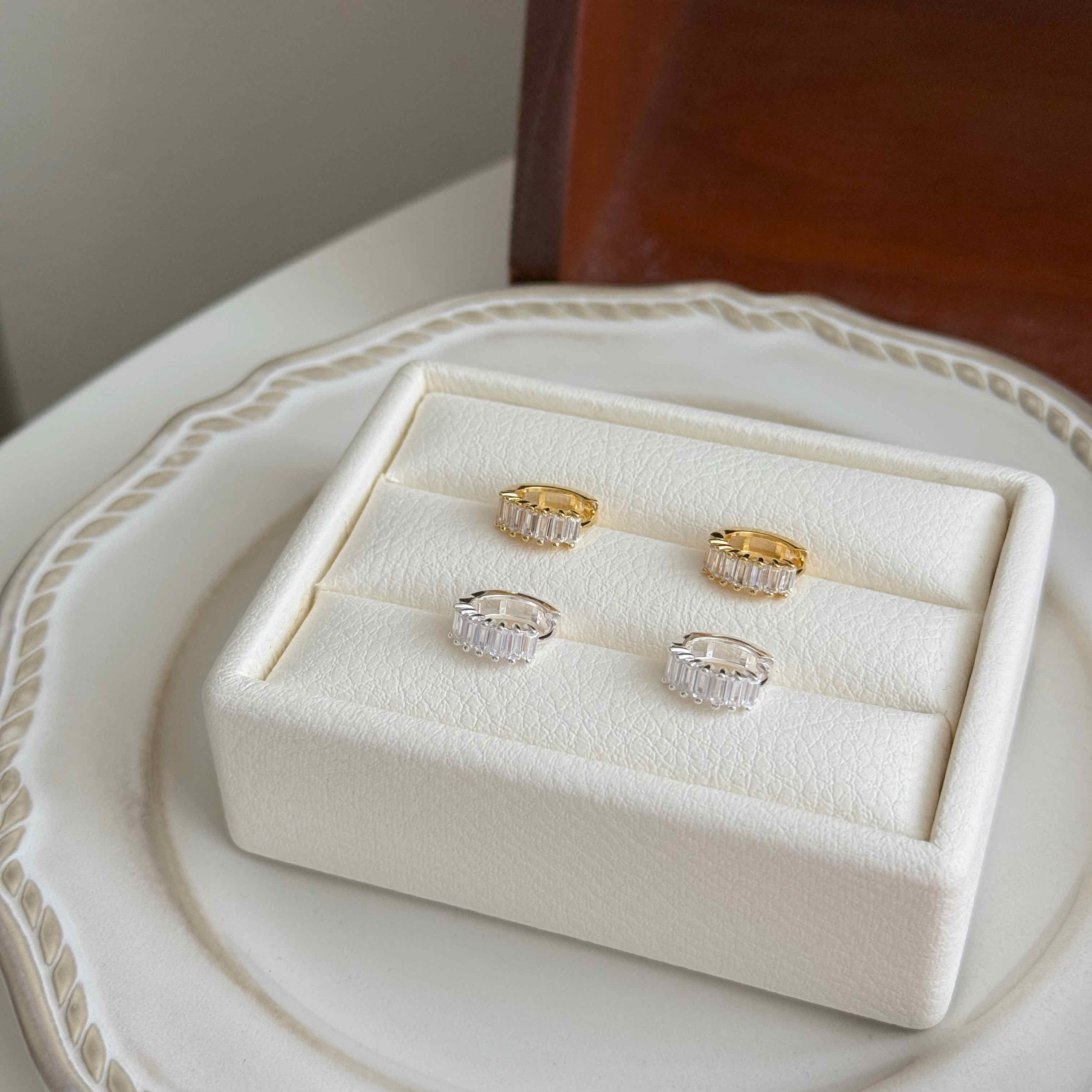 🇰🇷925 silver 質感方鑽易扣耳環｜2 color