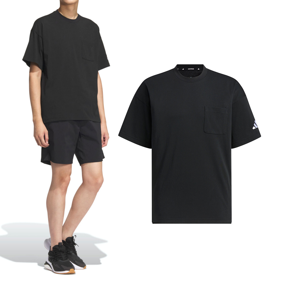 Adidas Pocket Tee 男款 黑色 訓練 慢跑 亞規 運動 休閒 圓領 上衣 短袖 JM2028