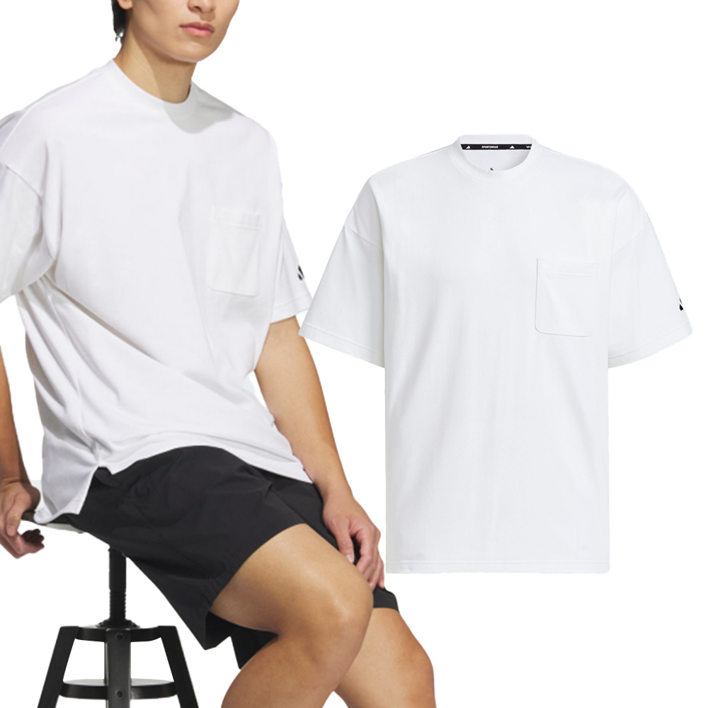 Adidas Pocket Tee 男款 白色 訓練 慢跑 亞規 運動 休閒 圓領 上衣 短袖 JM2027