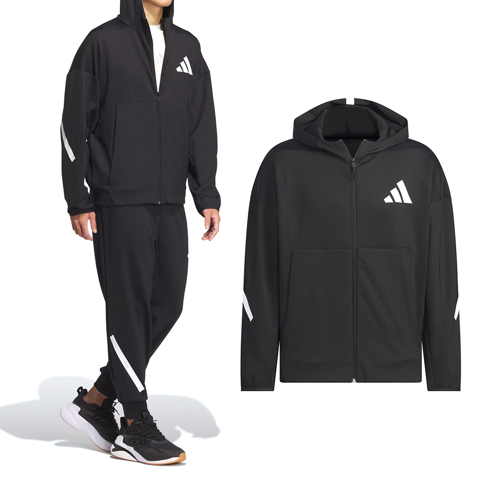 Adidas Z.N.E. Cool JKT 男款 黑色 連帽 基本款 拉鍊 口袋 運動 休閒 外套 JN0131