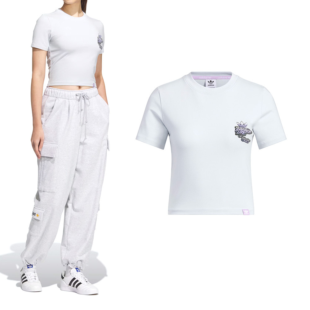 Adidas CS Tee W 女款 灰色 三葉草 國際碼 運動 休閒 短版 修身 圓領 短袖 JN1681