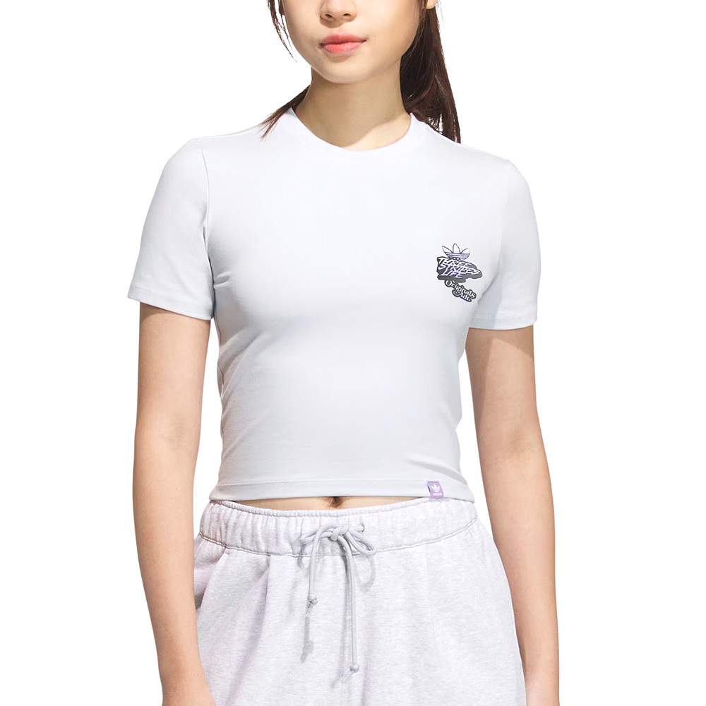 Adidas CS Tee W 女款 灰色 三葉草 國際碼 運動 休閒 短版 修身 圓領 短袖 JN1681