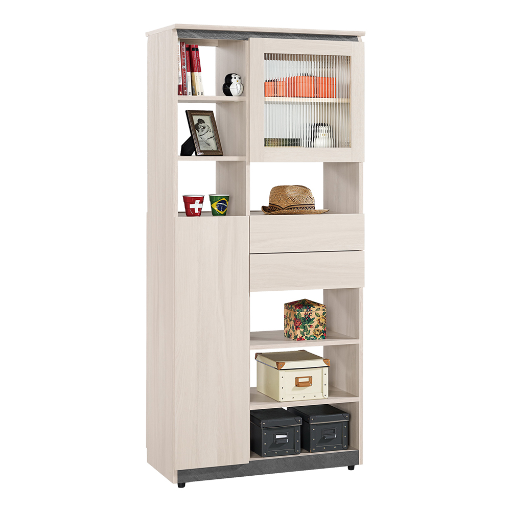 珊卓2.7尺長虹玻璃開放式雙面玄關收納櫃/隔間置物櫃/書櫃/展示櫃