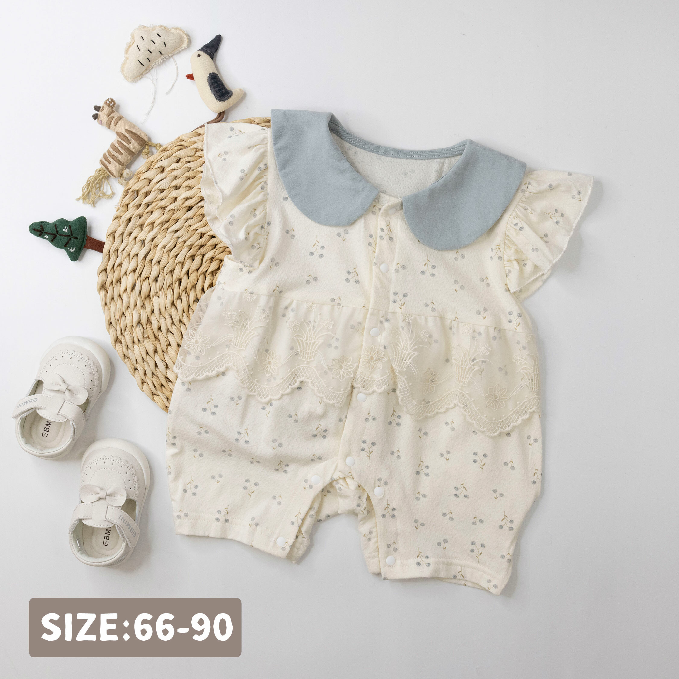 【JG0484】花邊蕾絲小花盆刺繡拼接連身衣