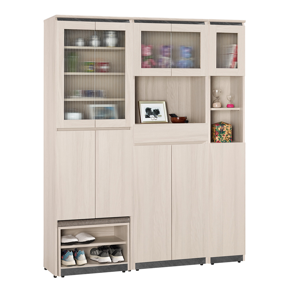 珊卓5尺長虹玻璃多功能高鞋櫃/玄關收納櫃/展示置物櫃組合(含坐式鞋櫃)