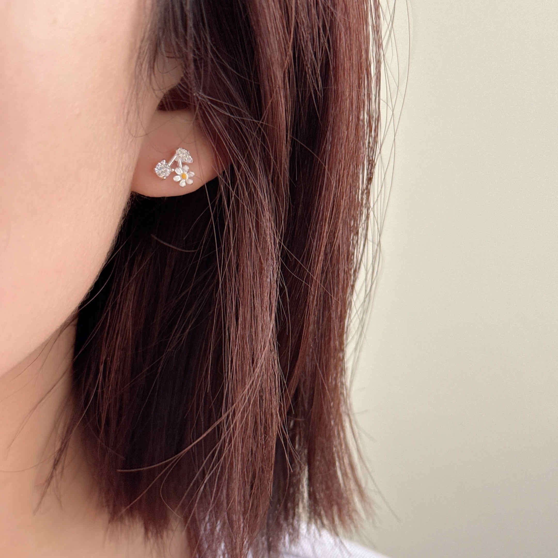 🇰🇷925 silver 雛菊小櫻桃耳環