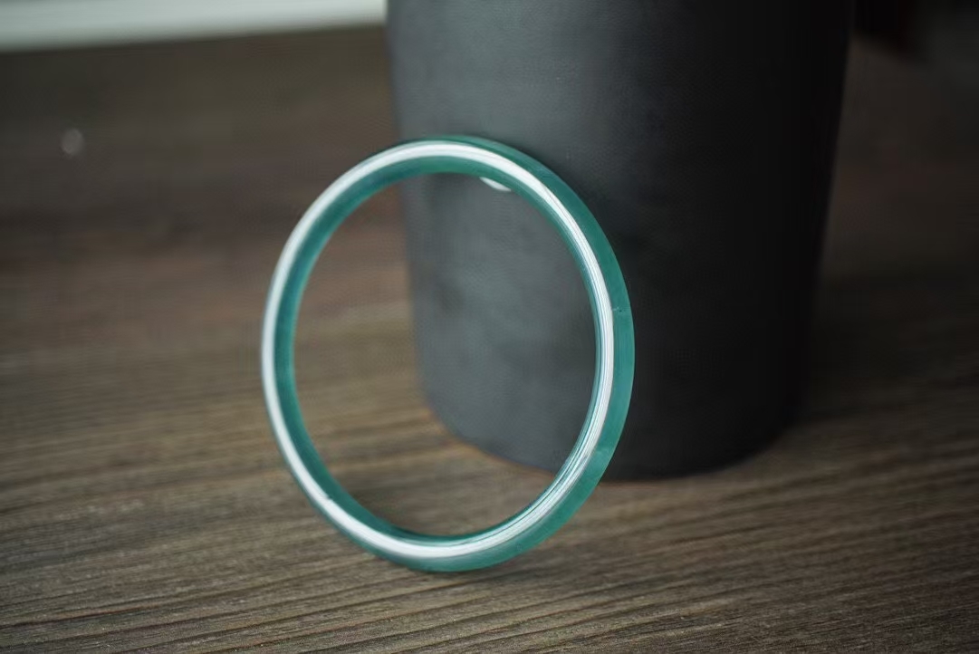 冰種湖藍翡翠圓條手鐲,天然翡翠A玉, 緬甸玉, Jade, Jadeite