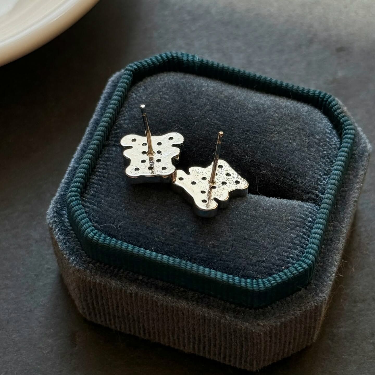 [原石] 西瓜碧璽 小熊 925銀耳環