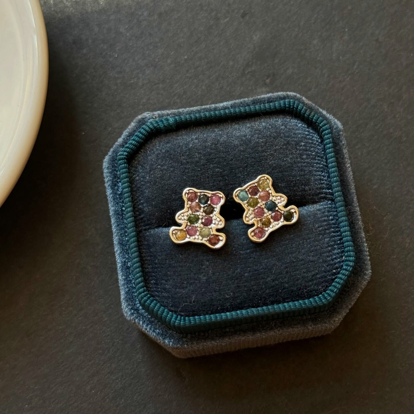 [原石] 西瓜碧璽 小熊 925銀耳環