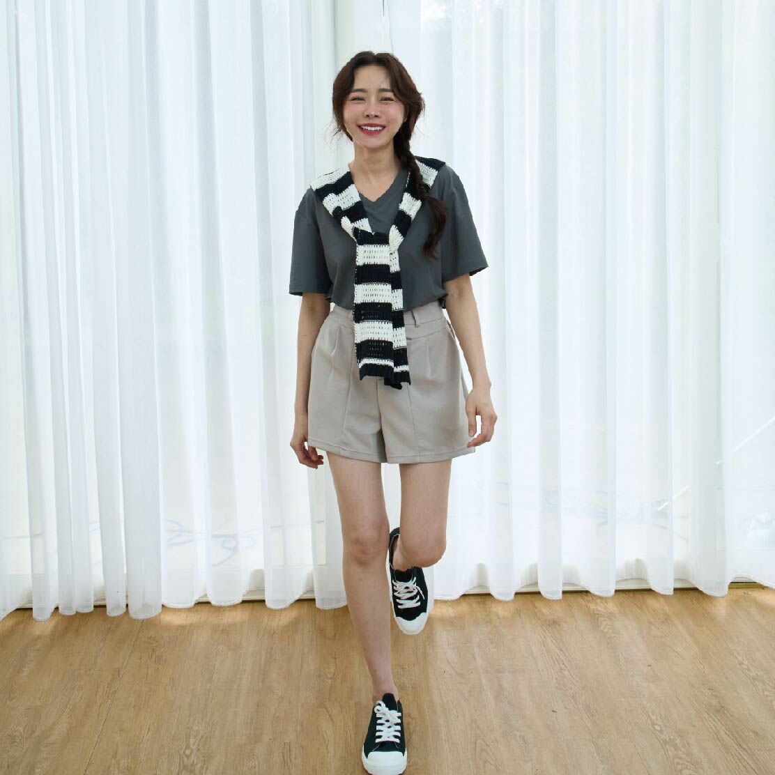 女款｜斜袋雙褶豆腐褲-卡其