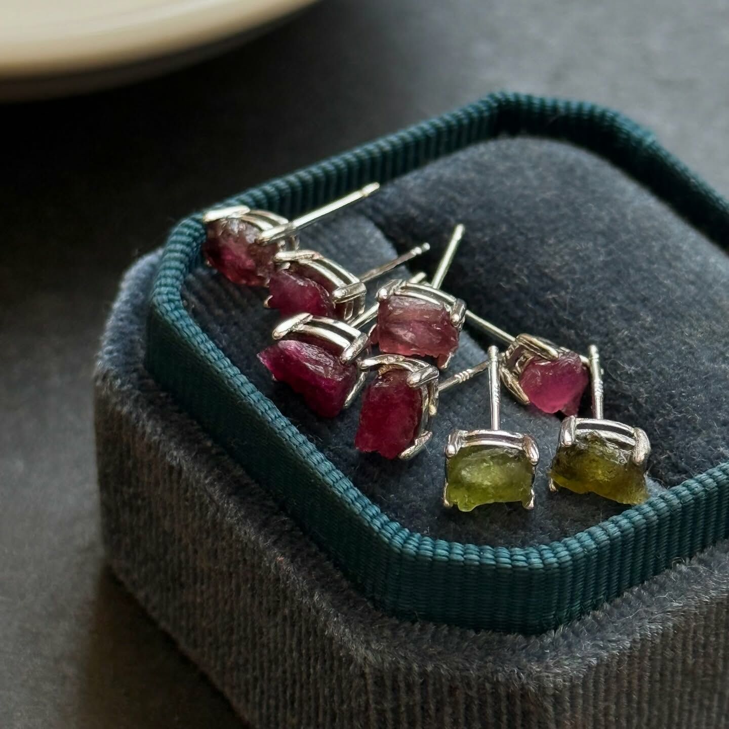 [原石] 西瓜碧璽 原礦 925銀耳環 水晶耳環