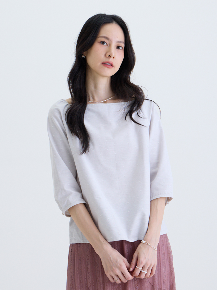 光點方領包袖上衣-淡月