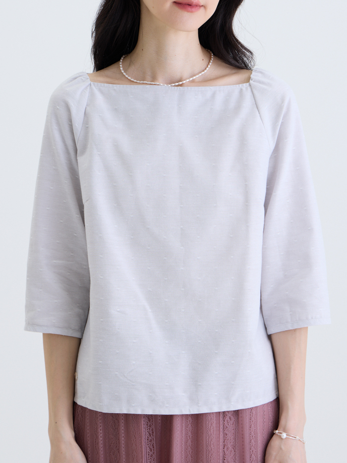 光點方領包袖上衣-淡月