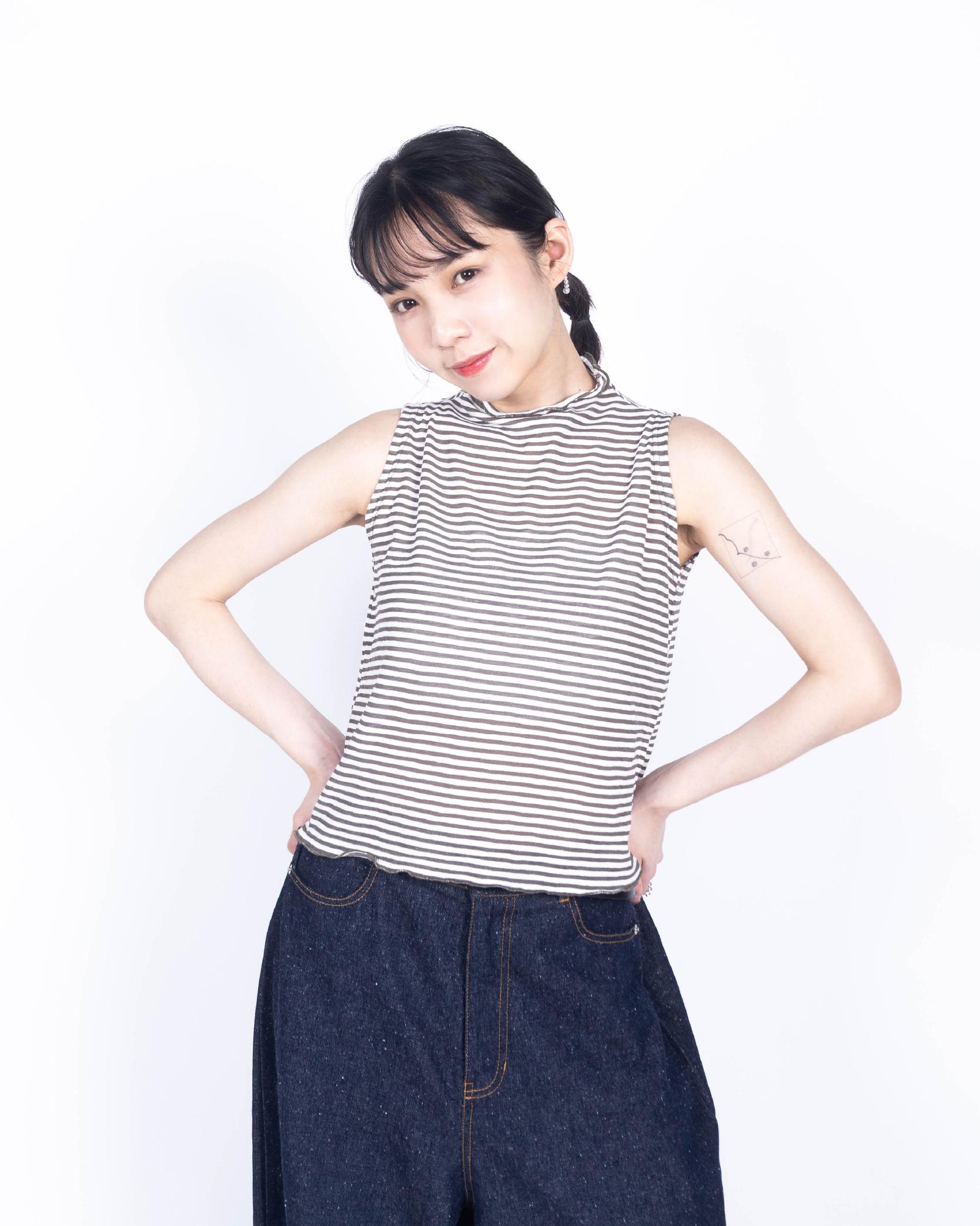 【 Kiki.co Made 】Stripe Skin Turtleneck inner-sage green